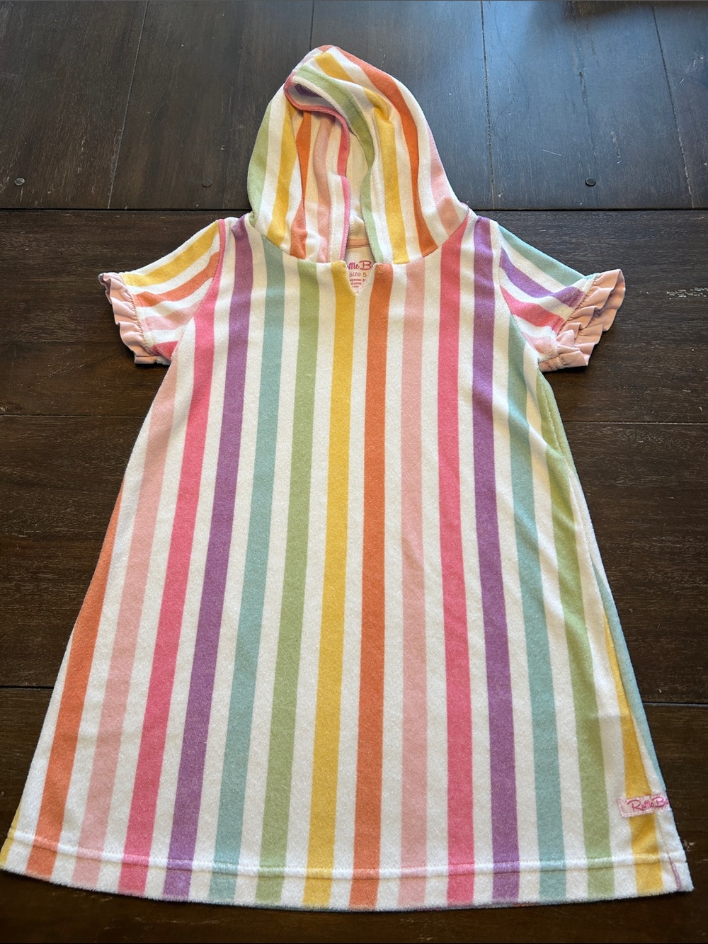 Ruffle Butts Striped Terry Cloth Short Sleeve Hooded Cover-Up